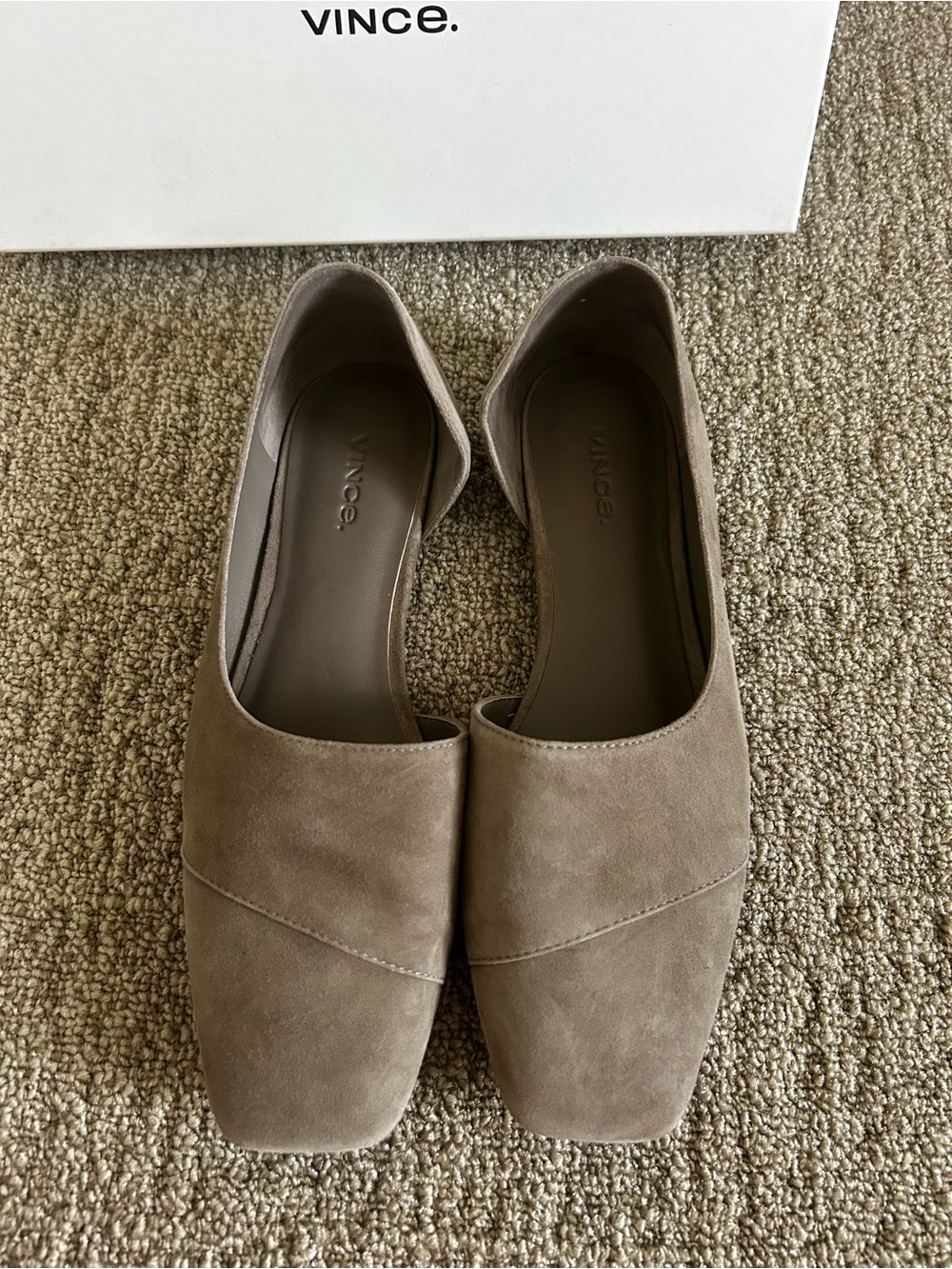 Vince Taupe Suede Square-Toe Flats